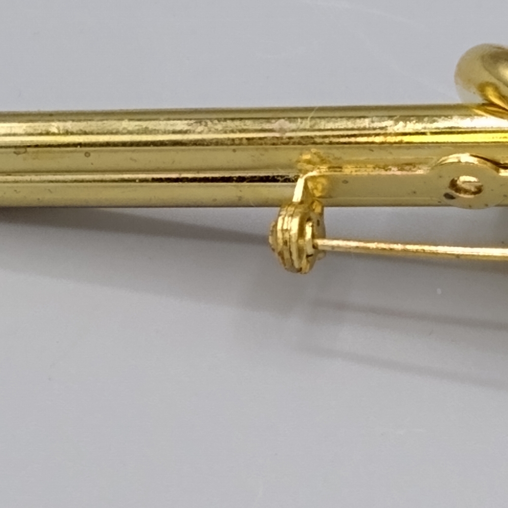 Gold Knot Bar Brooch Rhinestone Double Barrel Vtg - Picture 8 of 15